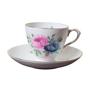 Royal Taunton Vintage Floral Bone China Tea Cup Saucer Gold Trim England